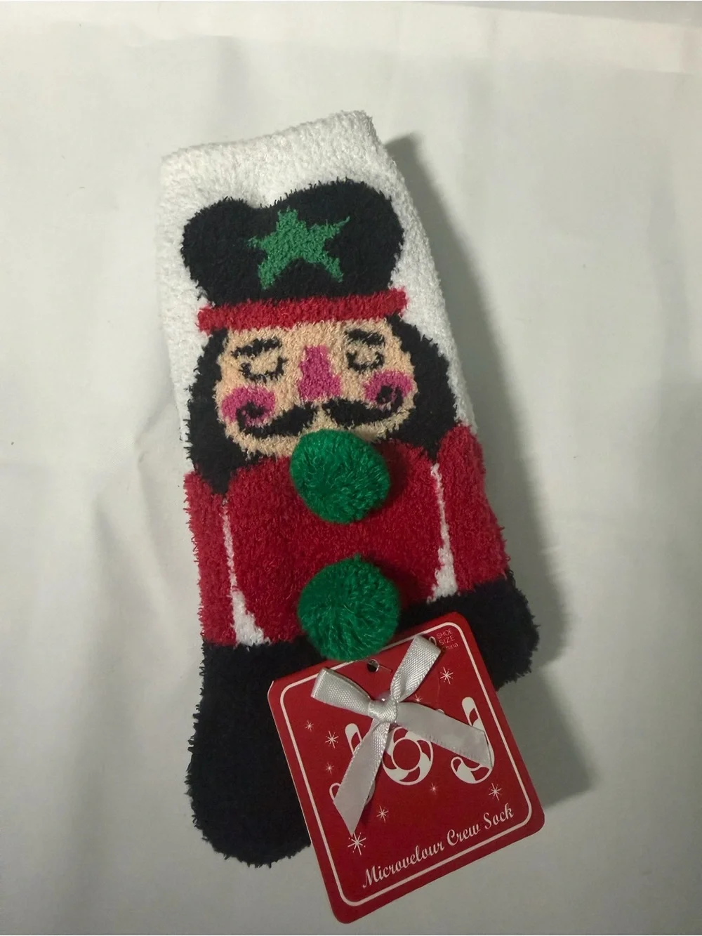 Holiday Nutcracker Fuzzy Crew Socks - Red, Green, Black, White